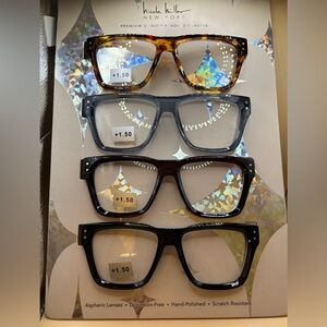 Nicole Miller Women's Square Glasses Set - Tortoise, Blue, Black, Brown+1.50